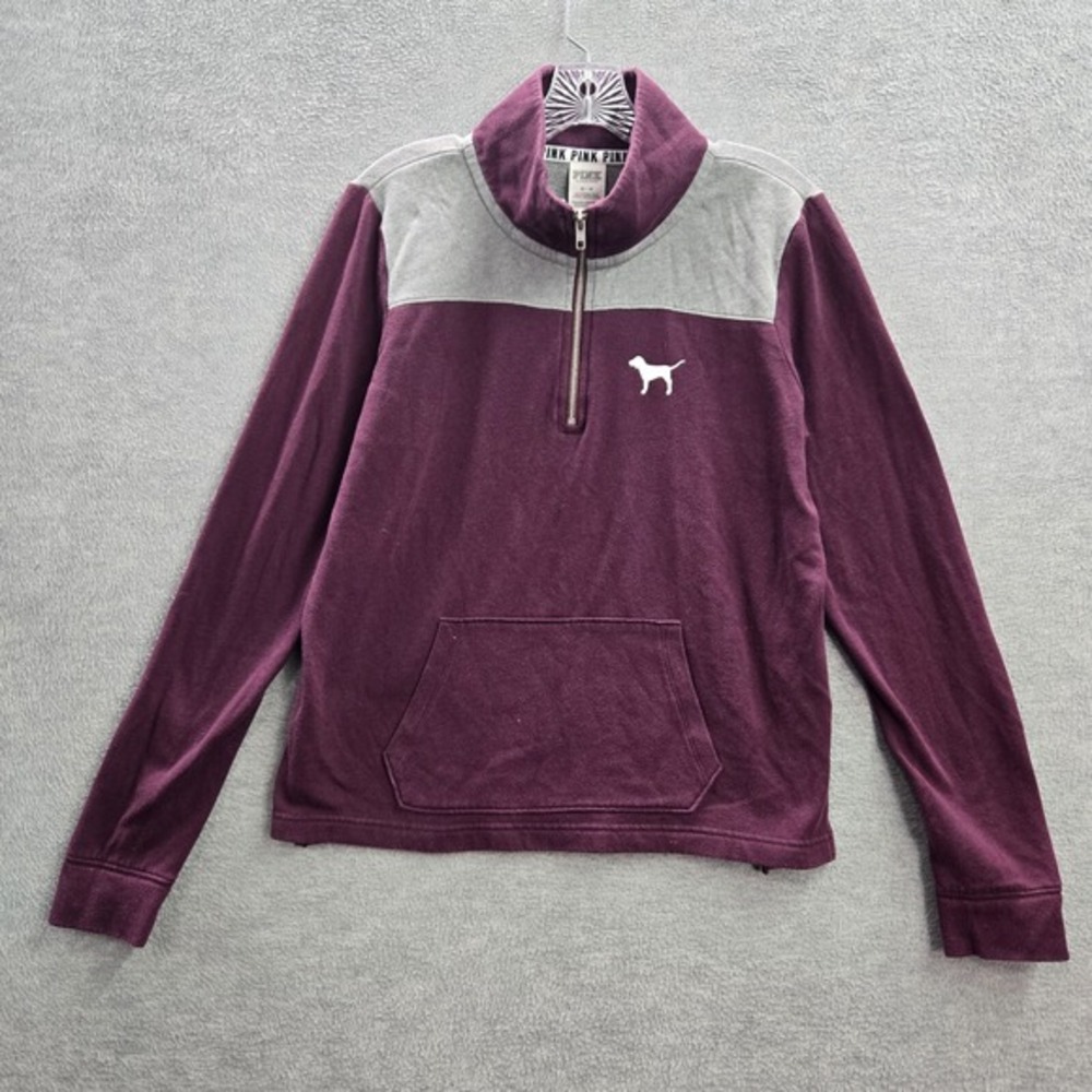 Pink Victorias Secret Women Sweatshirt Medium‎ Purple Logo 1/4 Zip Campus